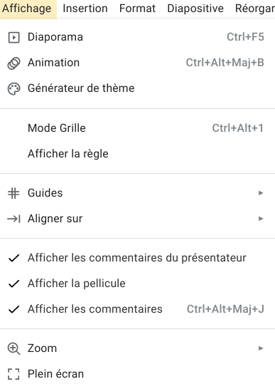 Google Slides nouveau menu 2022