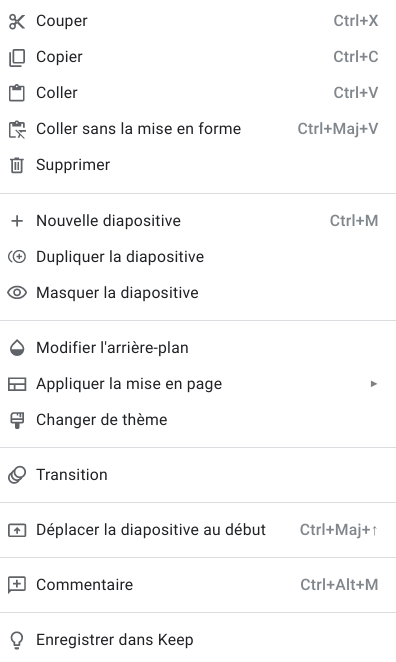 Google Slides nouveau menu 2022