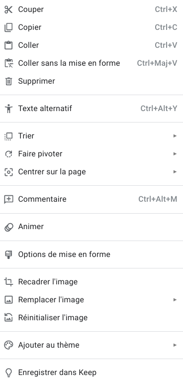 Google Slides nouveau menu 2022