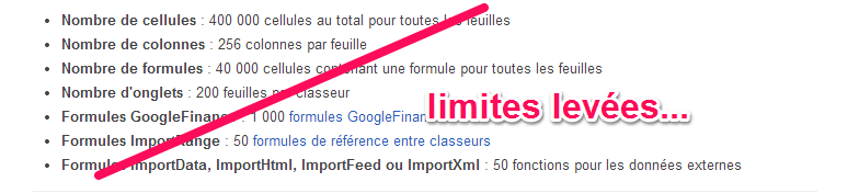 Google Sheets : les limites sont levées pour la feuille de calcul