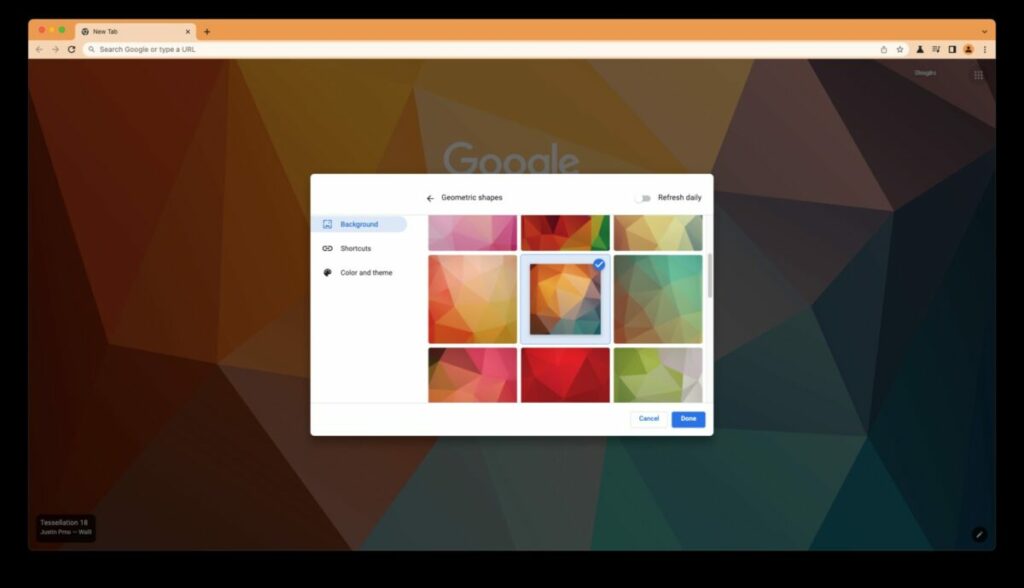 thème de couleur dynamique Google Chrome