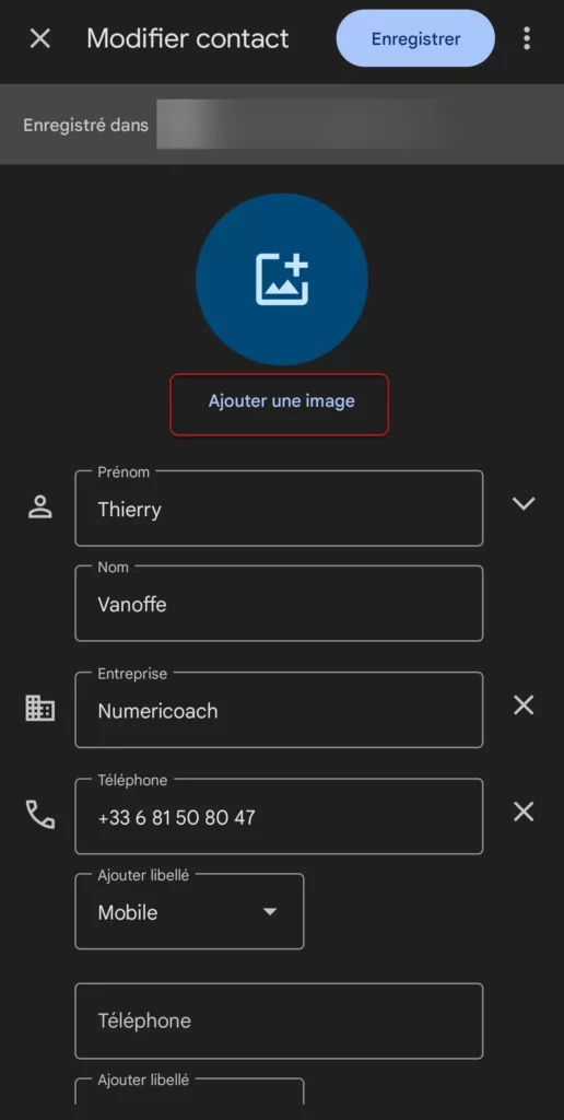 Ajout d'une image sur Google Contacts