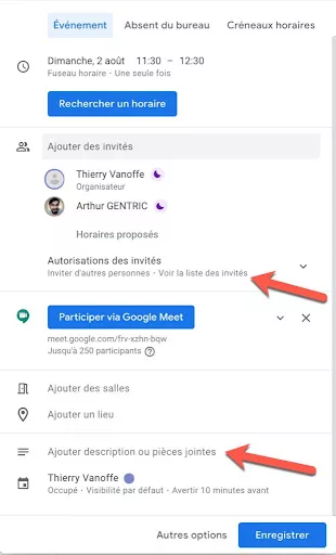 Ajouter les informations sur une seule fenêtre dans Google Agenda 