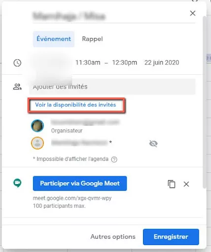 Fonction " voir la disponibilité des invités " sur Google Agenda 