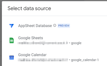 AppSheet : sélectionner source Calendar