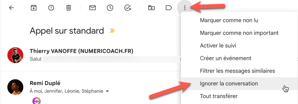 Gmail : ignorer une conversation