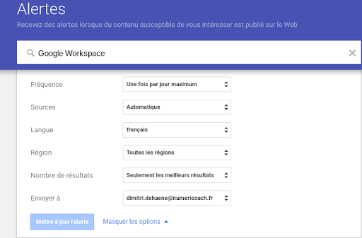 La modification d'une alerte sur Google Alerts