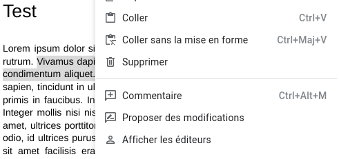 Google Docs : commenter le texte