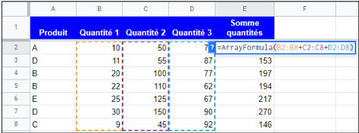 Utiliser la formule ARRAYFORMULA pour faire une somme sur Google Sheets
