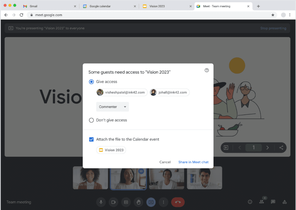 Google Meet partager votre document à la réunion