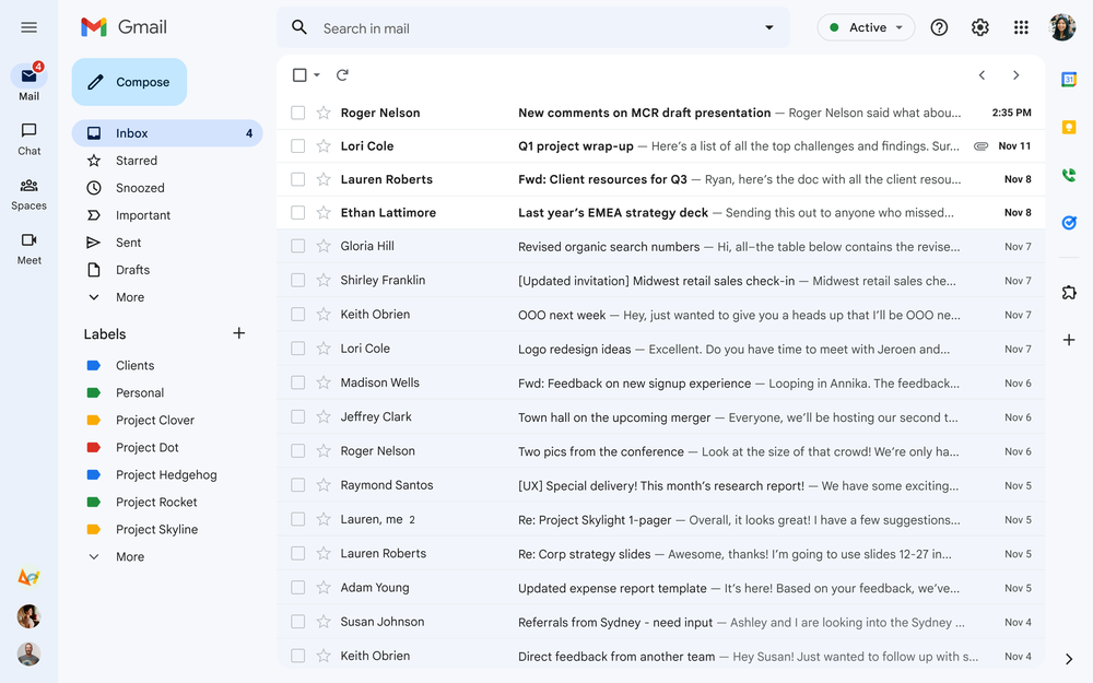 Gmail interface