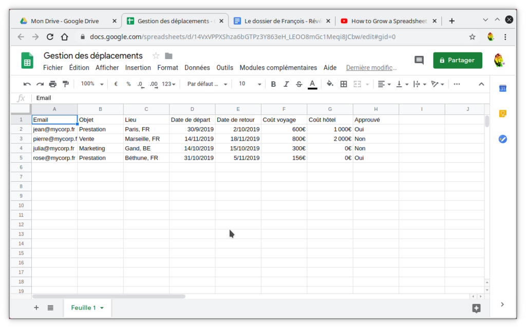 Capture de la feuille de calcul améliorée après partage