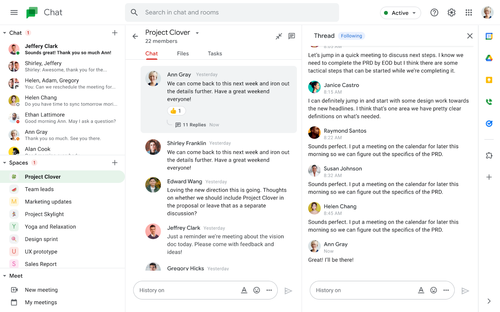 Espace Google Chat intégré dans un fil de discussions