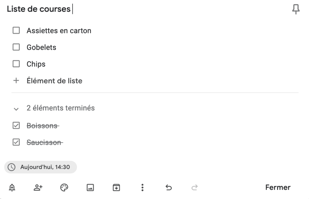 La liste à cocher sur Google Keep 