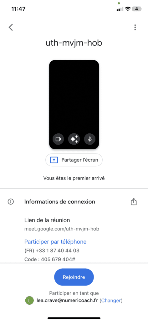 Réunion Google Meet sur smartphone