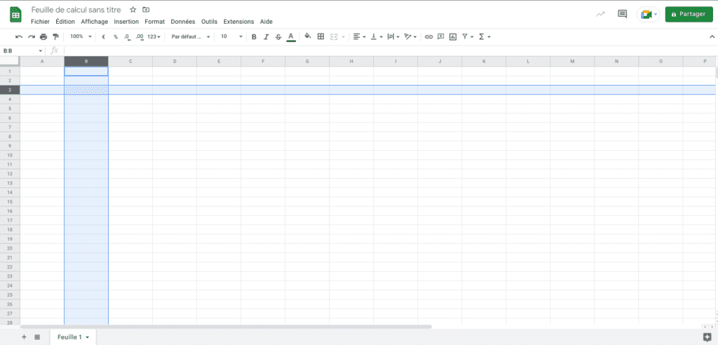 Google Sheets sélection de lignes avant