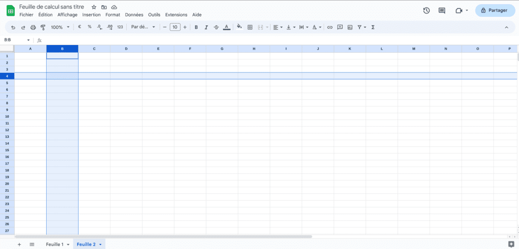 Google Sheets sélection barre bleu foncée