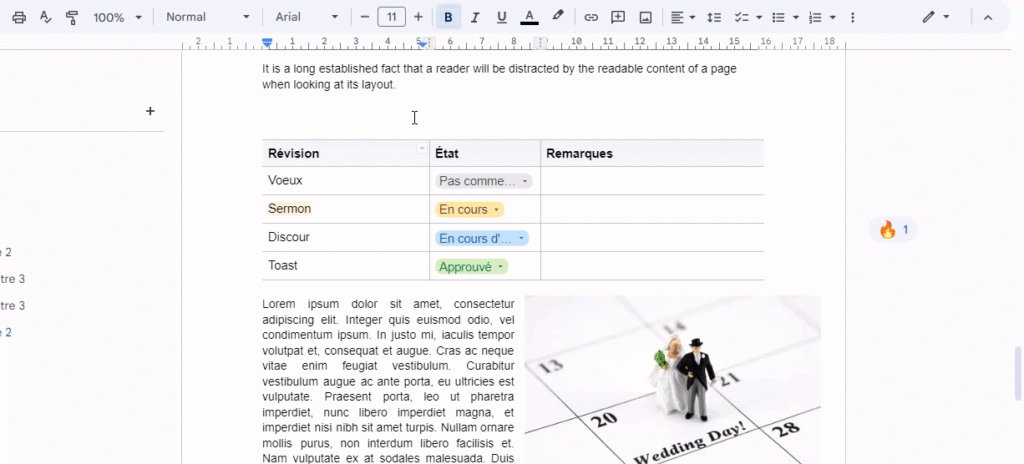 Amélioration des propriétés du tableau dans Google Docs