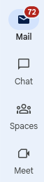 Gmail : barre d'outils Chat / Spaces / Meet