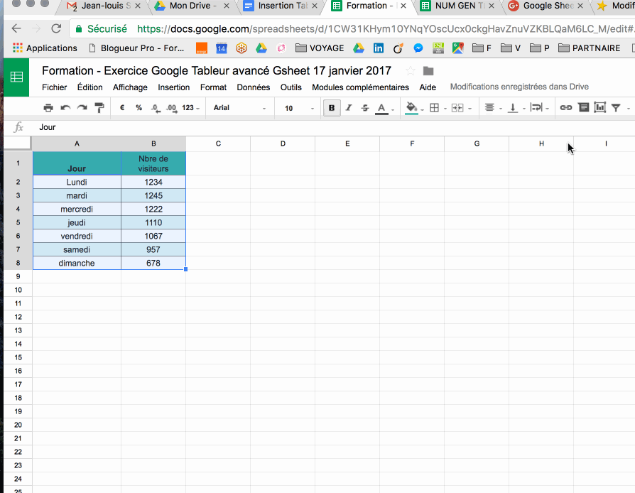 Insetion d'un tableau dans Google Sheets dans un Google Docs