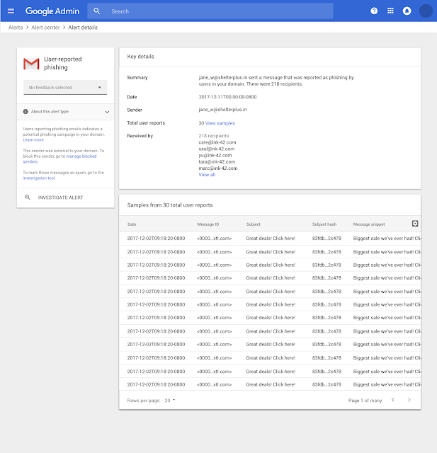 Google Admin centre d'alerte