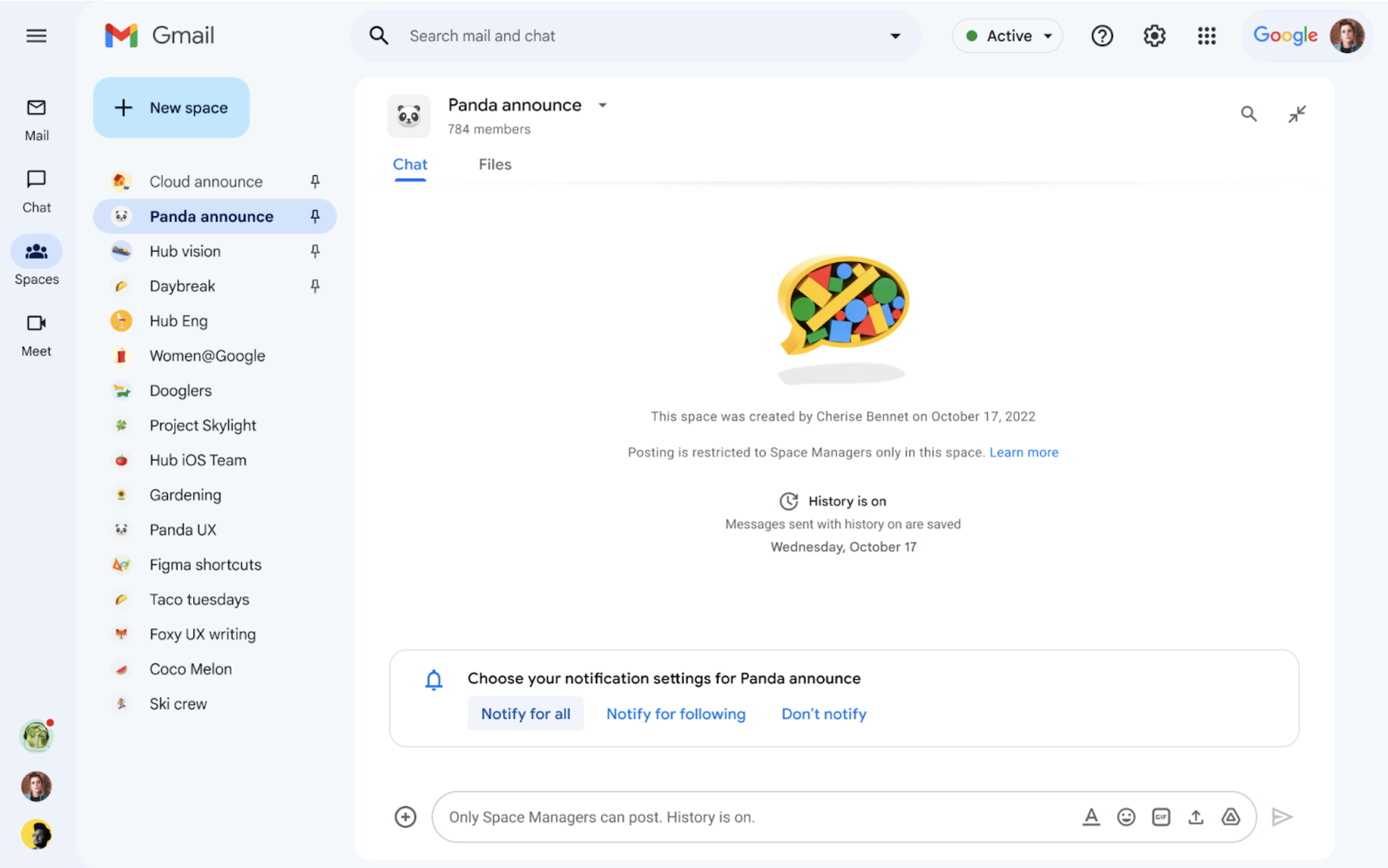 Configuration d'une annonce dans les espaces Google Chat