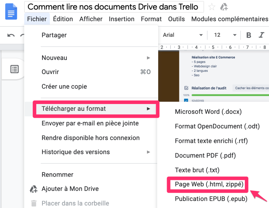 Télécharger un document sur Google Docs 