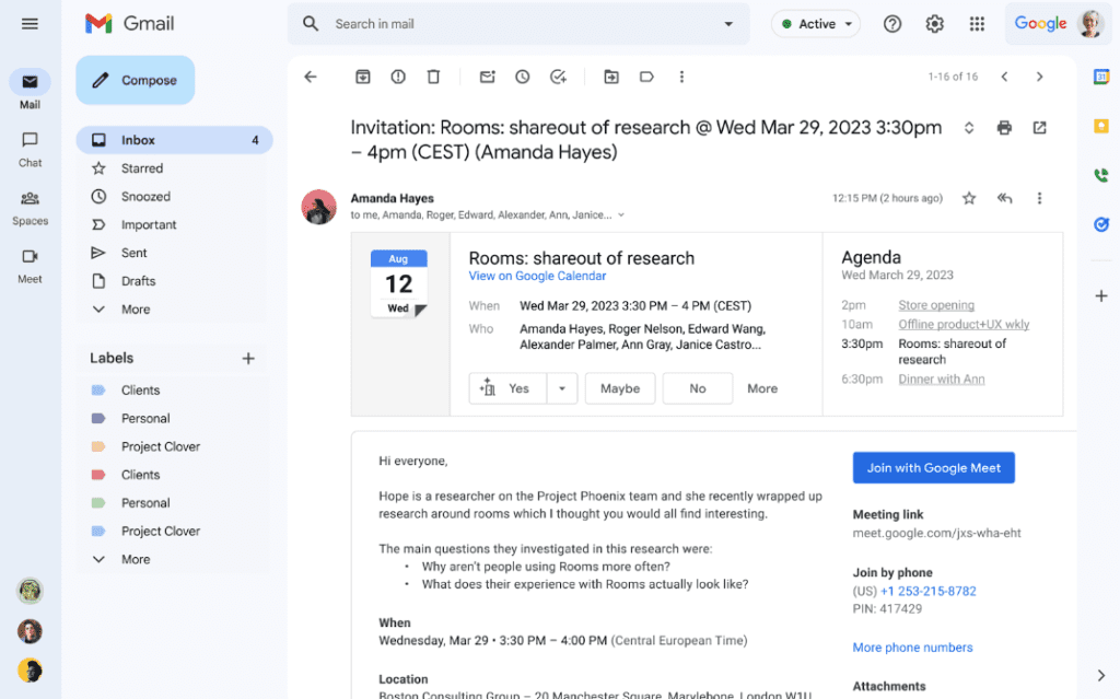 RSVP Google Agenda dans Gmail