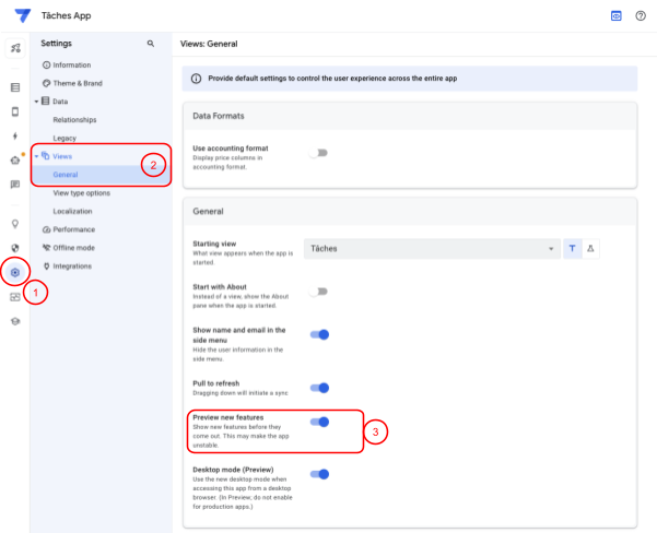 Mode preview sur AppSheet