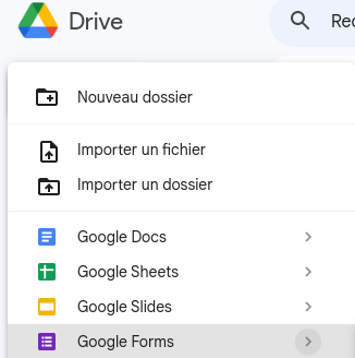 Menu Google Drive