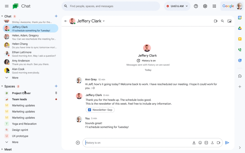 Le désencombrement des message dans Google Chat