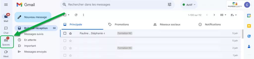 Espaces dans Gmail