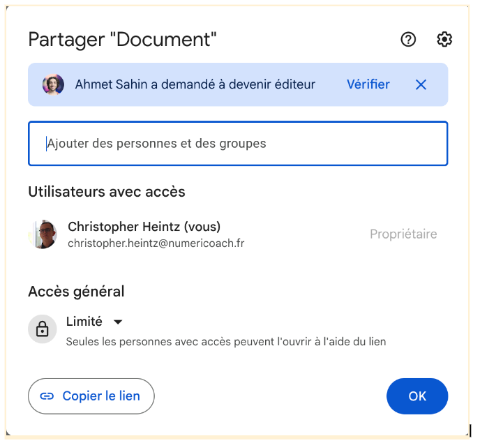 Partager un fichier avec Google Drive