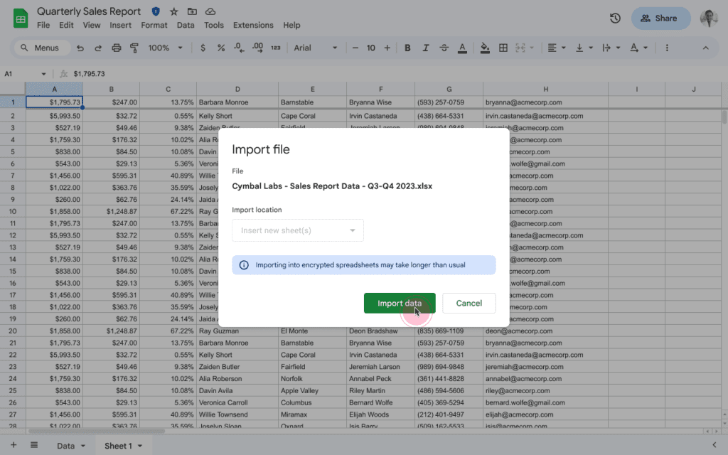 Convertir des fichiers Excel en Google Sheets chiffrés coté client