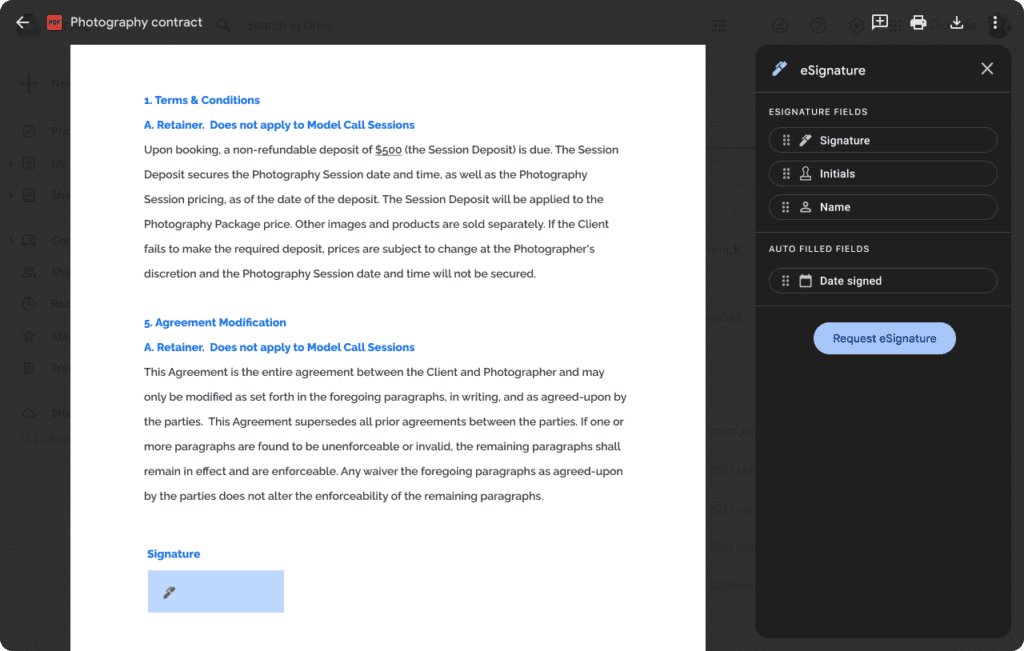 eSignature dans Google Drive