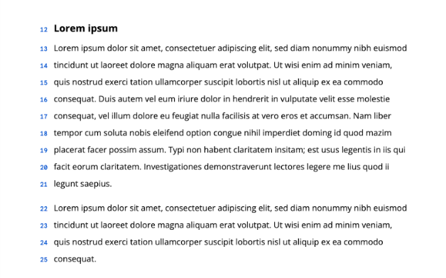 Fonctionnalité de numéro par ligne sur Google Docs