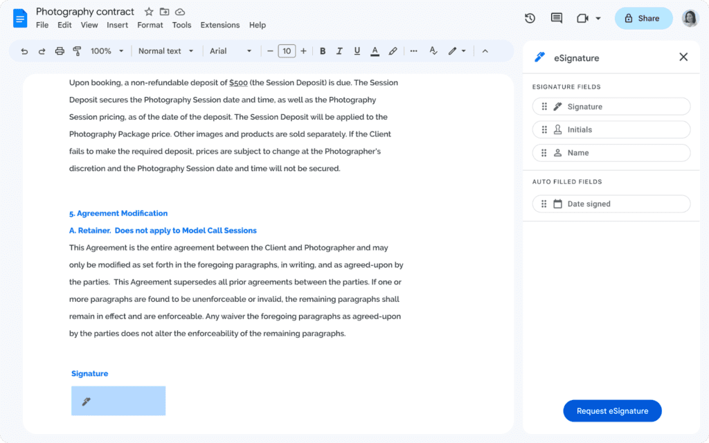 eSignature dans Google Docs