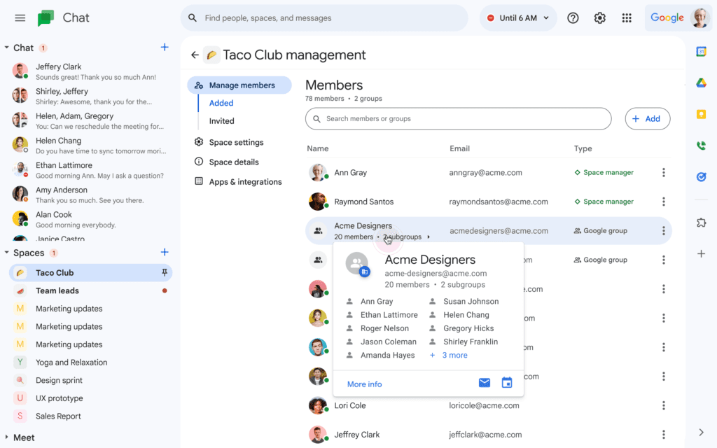 Google Chat : Ajout des membres d'un Google Groupe à un espace 