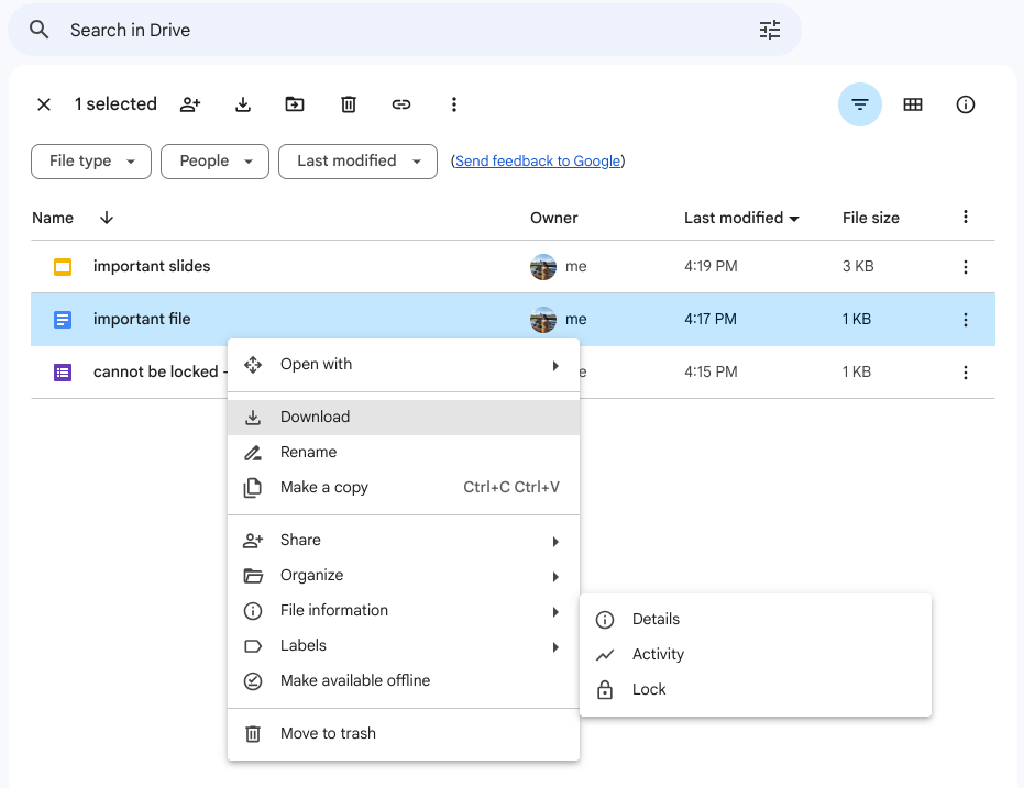 Verrouillage des fichiers dans Google Drive