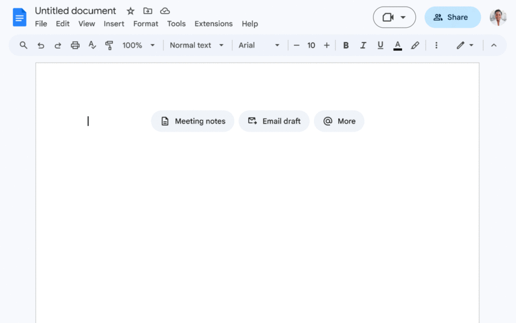 Boutons Fonctionnalités de canevas intelligent Google Docs