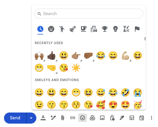 Sélecteur d'émoji dans Gmail