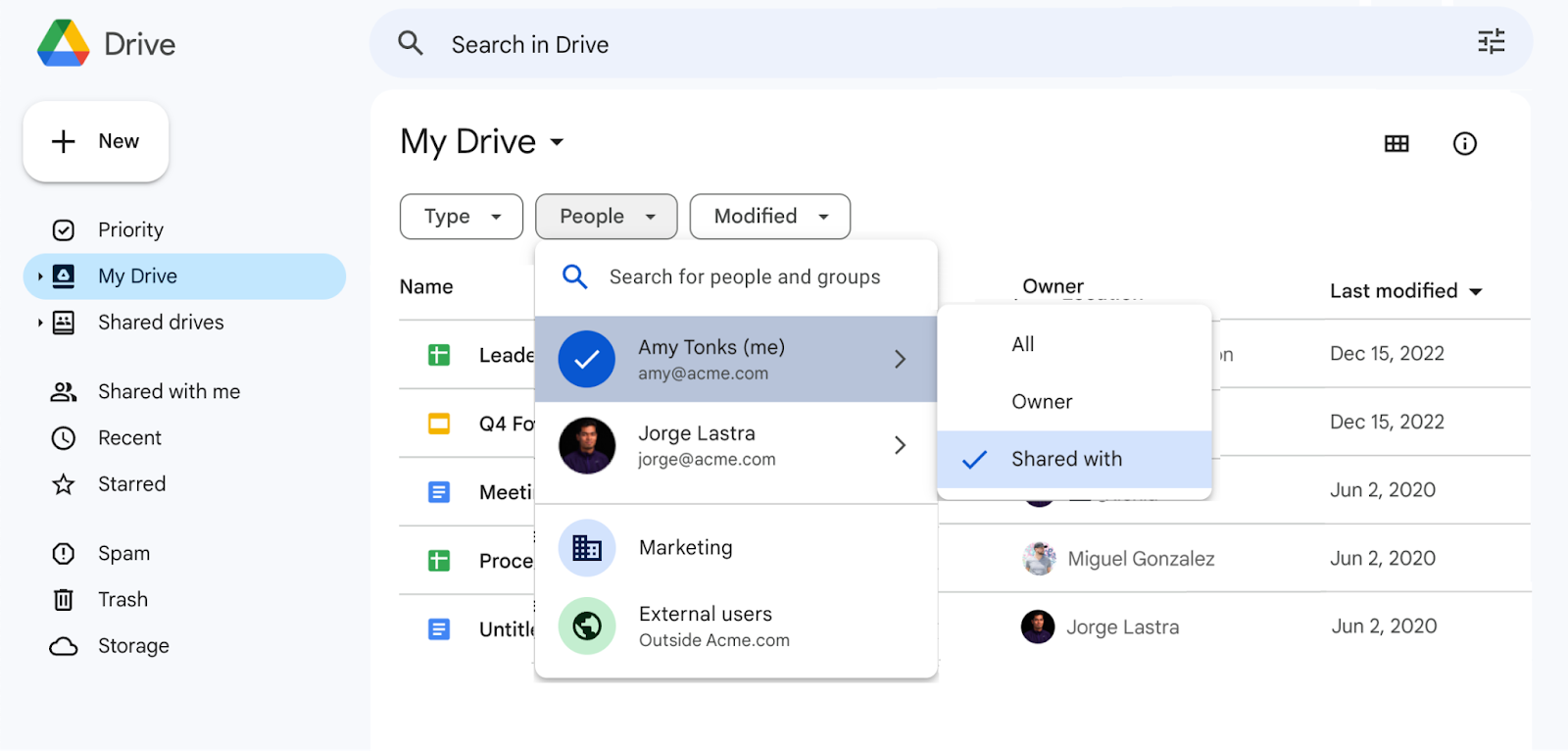 Filtrer par personne dans Google Drive