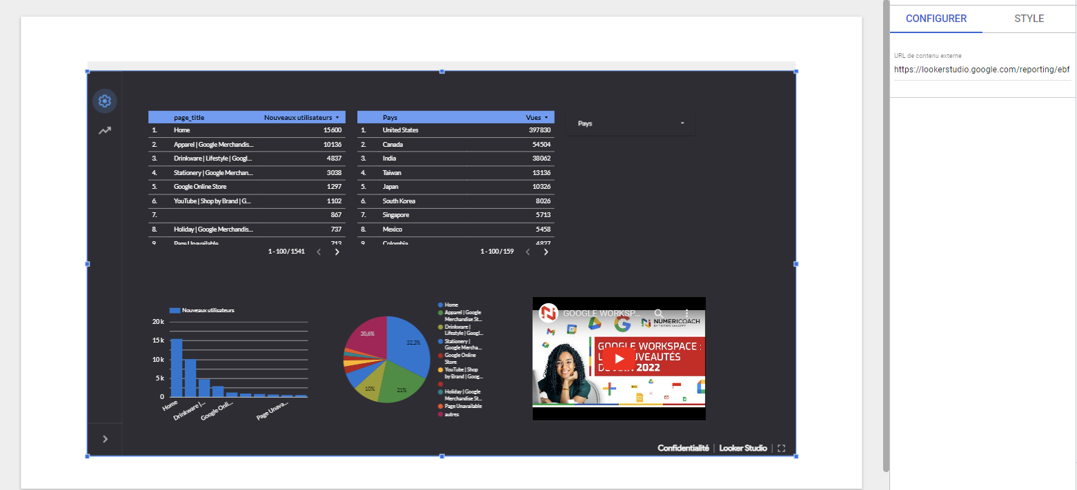 Intégrer un rapport Looker Studio dans un autre rapport