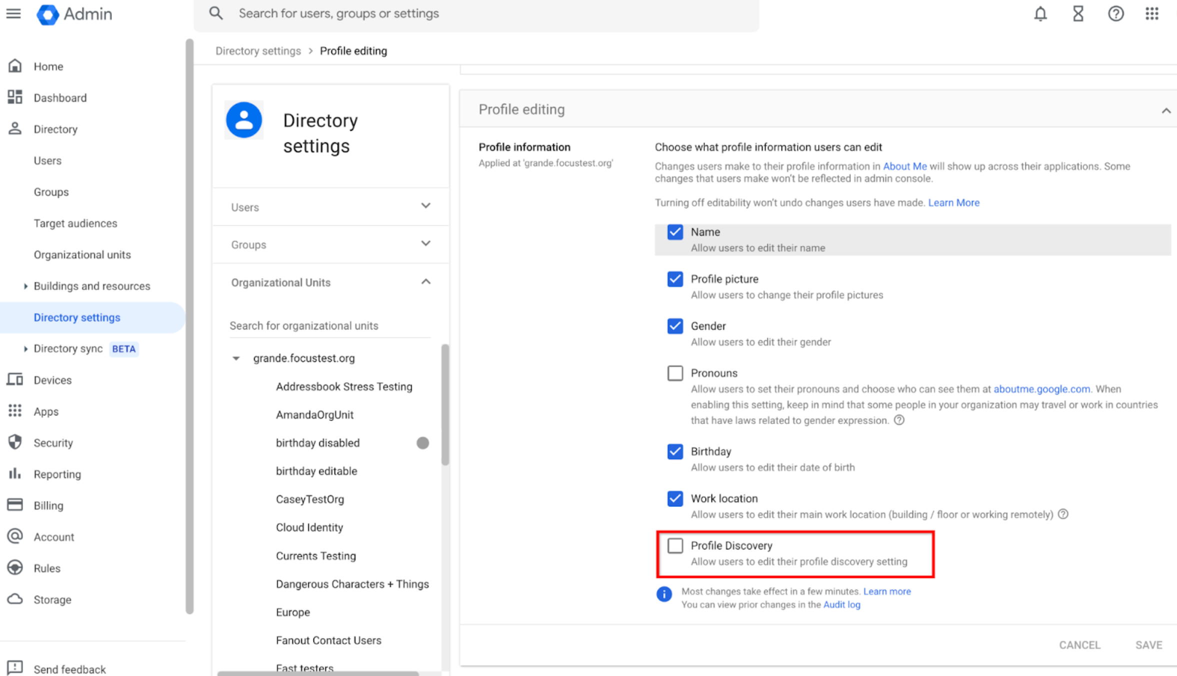 Activer Profile Discovery dans la console admin Google Workspace