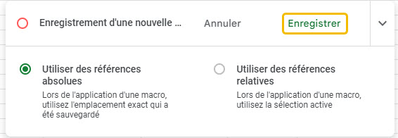 Google Sheets : cliquez sur “enregistrer” pour arrêter l’enregistrement d’une macro 