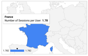 Une carte géographique centrée sur l'Europe dans Looker Studio