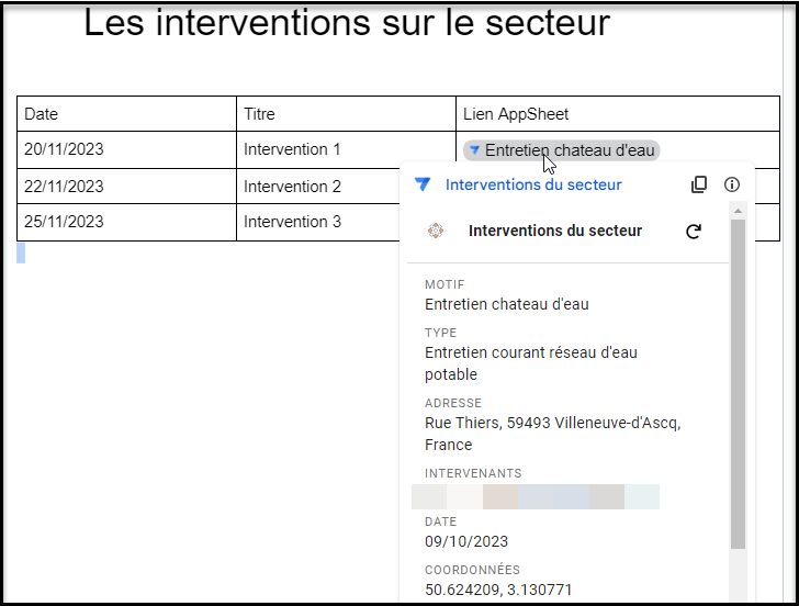 Ajouter une puce intelligente AppSheet dans un Google Docs