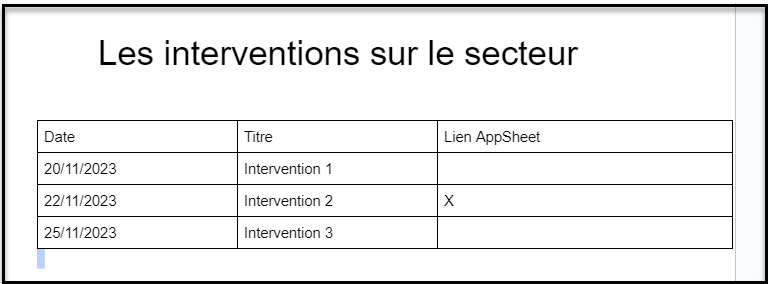 Création d'un Google Docs avec lien AppSheet