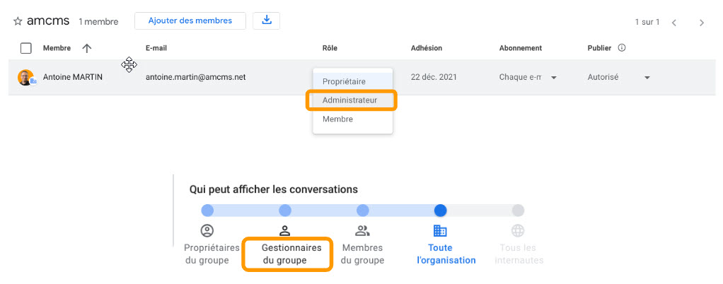 Google Groups : administrateur ou gestionnaire ?