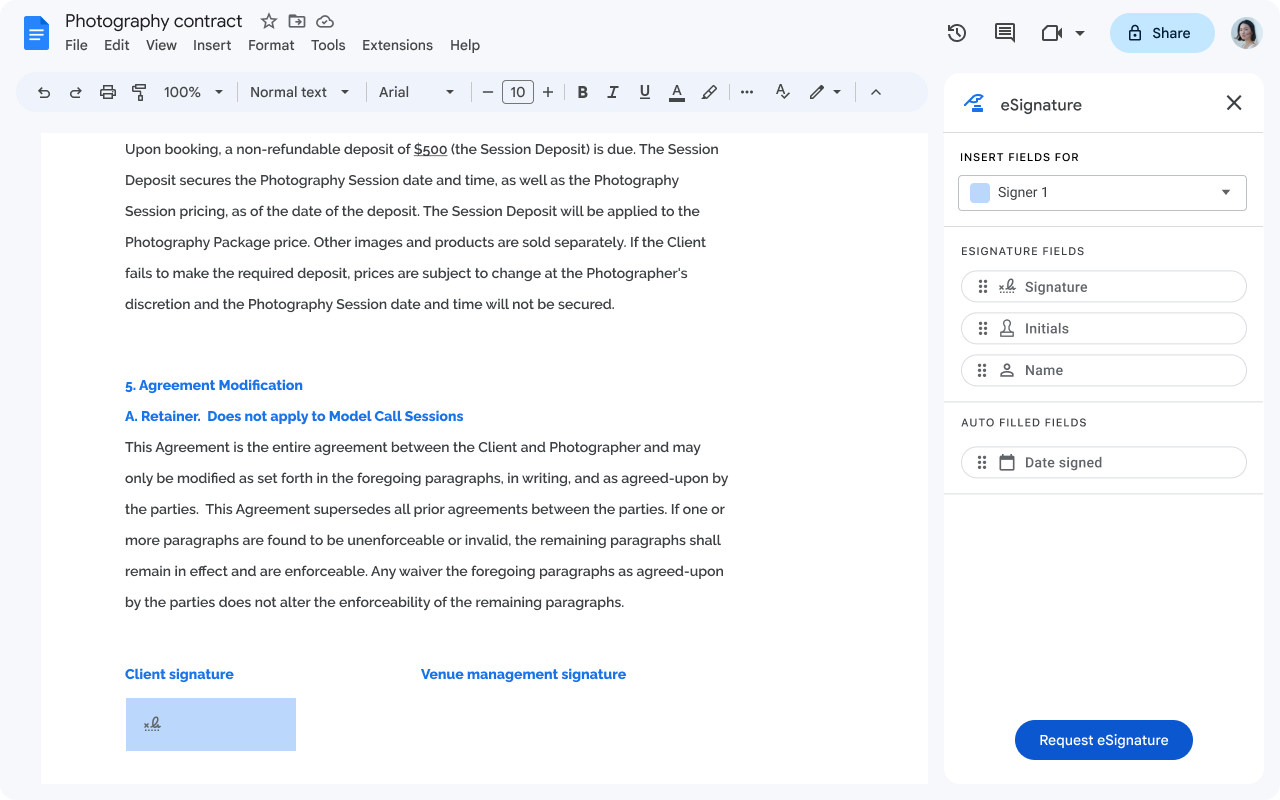 Signature électronique dans Google Docs et Drive